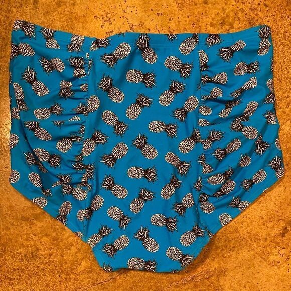 TORRID BLUE pineapple print RUCHED HIGH WAIST SWIM BOTTOMS - Picture 7 of 9